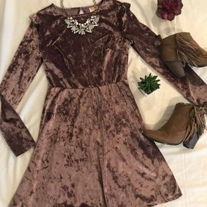 Crushed Velvet Rose Dress w/ Ruffle Sleeves- XS
